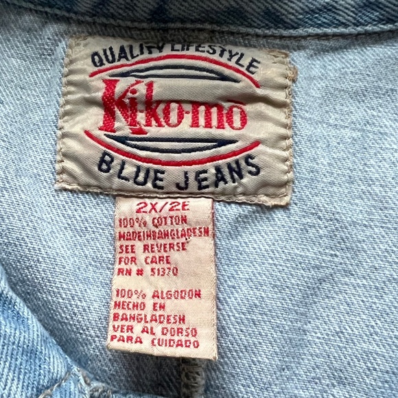 Kikomo Blue Jeans Vest Shirt Sleeveless Button Up Denim Cotton Sz 2X Pockets Vtg - Picture 5 of 5